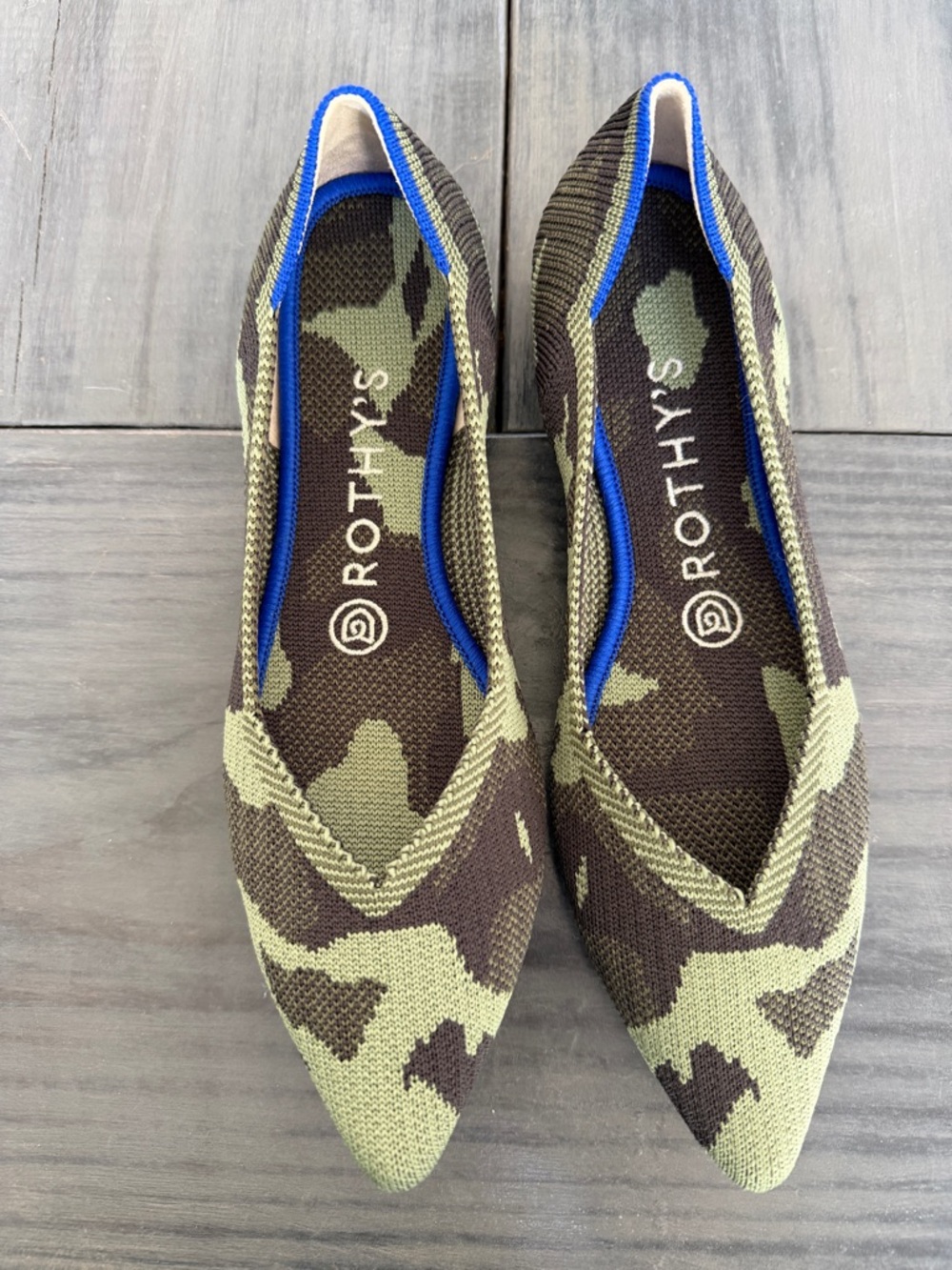 Rothy’s The Point Flat – Olive Green Camo Knit – Size 7 – NWT with Box